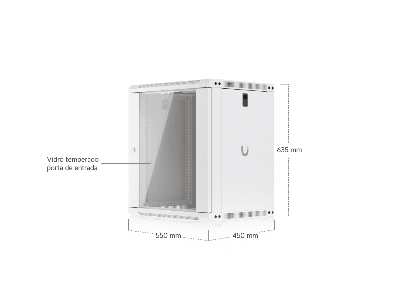 Gabinete de Rack 12U, 450 mm, Porta de Vidro