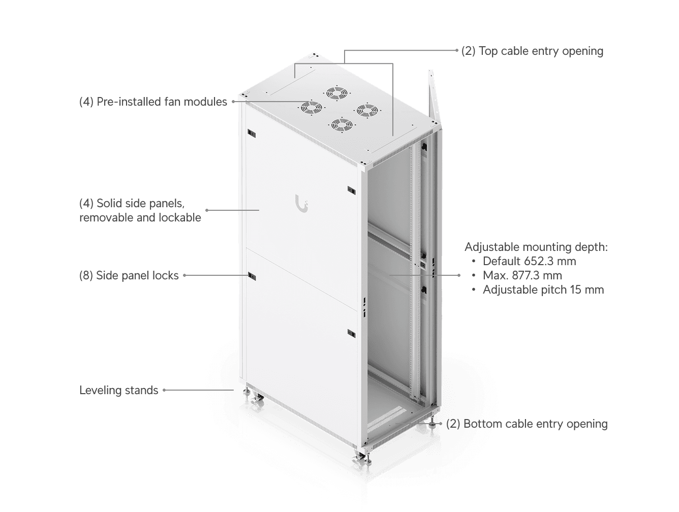 42U Rack Cabinet, 1,000 mm, Glass Door