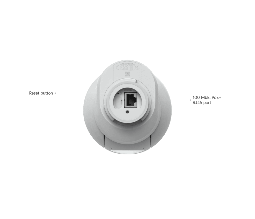 Ubiquiti G6 PTZ wit: onderzijde en netwerkaansluiting