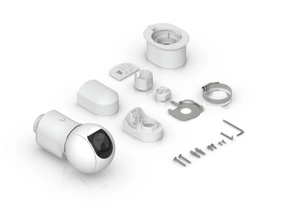 Inhoud van de verpakking van de witte Ubiquiti G6 PTZ