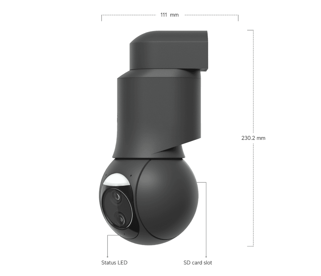 Ubiquiti G6 PTZ zwart: zijaanzicht en afmetingen